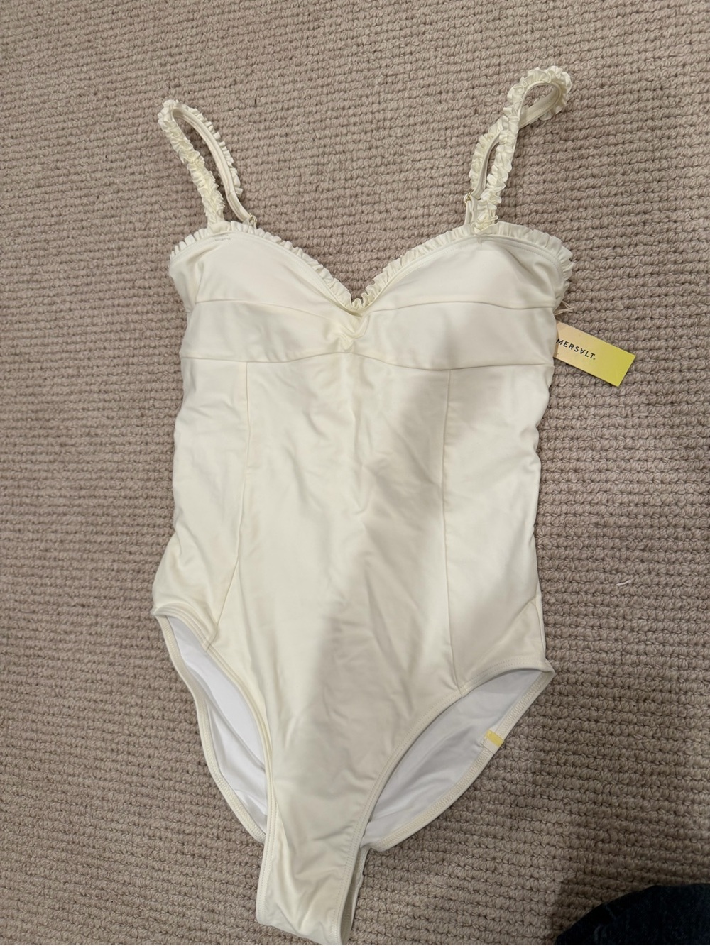 summersalt Cream Ruffled Strap One-Piece Swimsuit